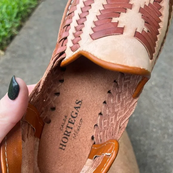 NEW! Hortegas Brown & Beige Woven Leather Huraches | Sandal | Loafer - Mens 7 👞 - Picture 5 of 10